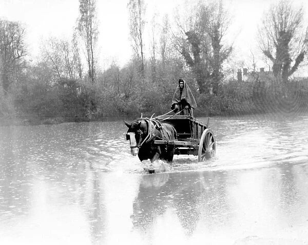 A farm labourer in Orpington Kent 1935 driving his horse and cart into the water
