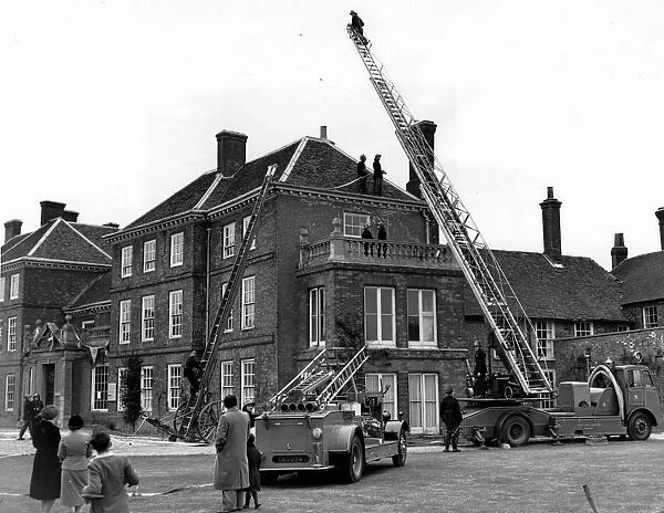 Fire Practice at Lullingstone Castle. The Dartford Division of the Kent Fire Brigade