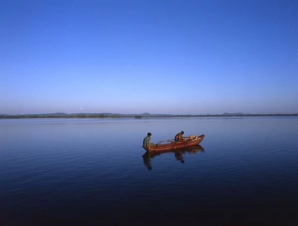 Fishermen on the irrigation lake known as Parakram Samudra, in Sri Lanka. The lake