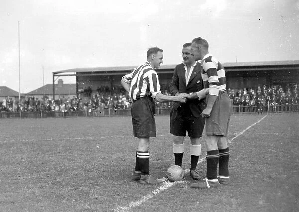 Football kick off at Dartford, Kent. 1934