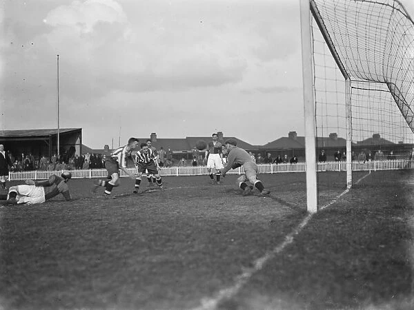Football match between Dartford and Tunbridge Wells Rangers. Goal mouth action
