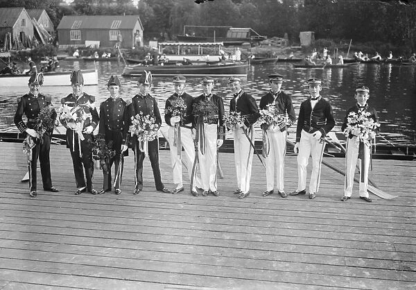 Fourth of June celebrations at Eton. Coxswains in their picturesque uniforms ready