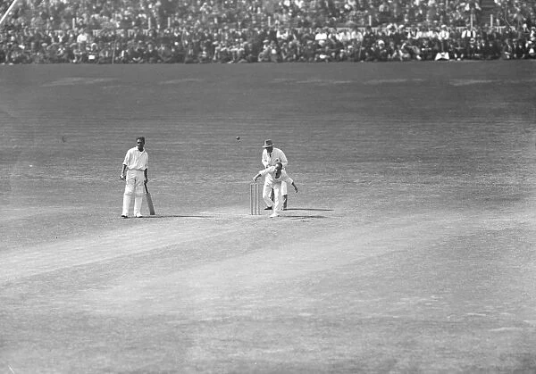 Freeman bowling at the Oval. 11 August 1928