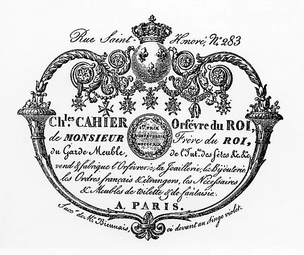A French Royal Warrant Granted to companies or tradespeople who supply goods