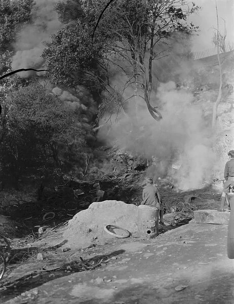 A fresh breakout of fire at the tire dump in Ruxley, Kent. 2 June 1937