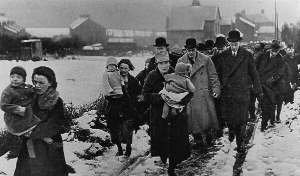 The future Edward VIII walking in the snow in Winlaton, County Durham, 1929. The