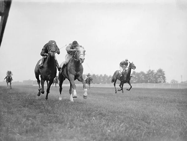 Gatwick Racecourse, Sussex, England. Grey Carey ridden by H Wragg, right