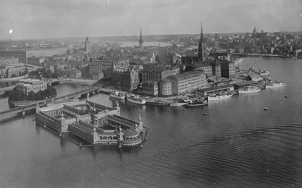 A general view of Stockholm, showing the Royal Palace on the left, the Riddarholm