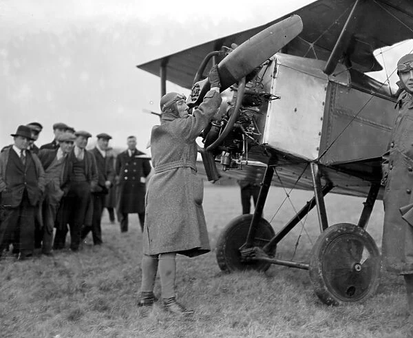 George Duller, the jockey, with the Aeroplane on which he arrived at Gatwick Steeplechases