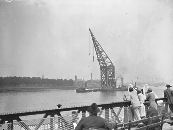 Giant crane in transit on the Thames 26 July 1929