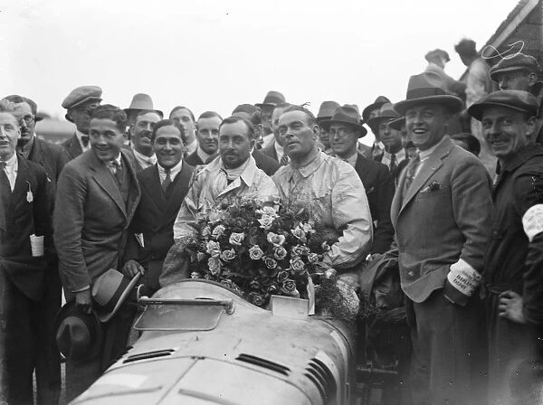 Grand Prix thrills at Brooklands. The two drivers of the winning car. Senechal
