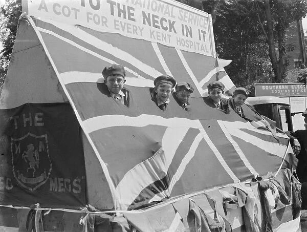 The Gravesend Carnival procession in Kent. The Keg Meg float. 1939