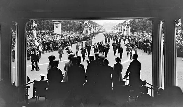 The Great Victory March. Photograph taken from behind the Royal dais. Admiral Sir Charles Madden