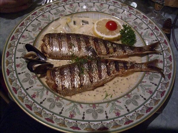 Grilled herring served in a sauce, Dieppe, Seine-Maritime, Normandy, France