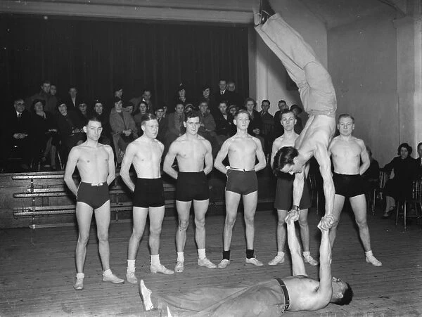 Gymnasium demonstration at the Central Evening School in Sidcup, Kent