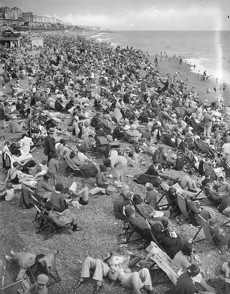 Holidaymakers on Brighton beach. 5th August 1936