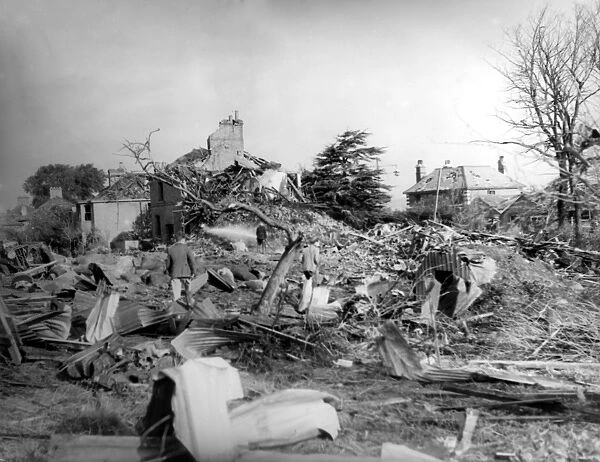 Home front 1940. The aftermath of a German air raid in which landmines (dropped