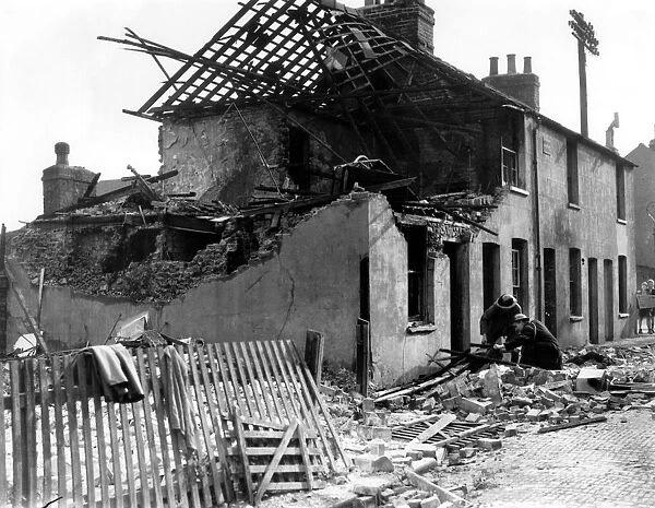 Home front 1940. Destroyed house in the Dartford area after a German air raid