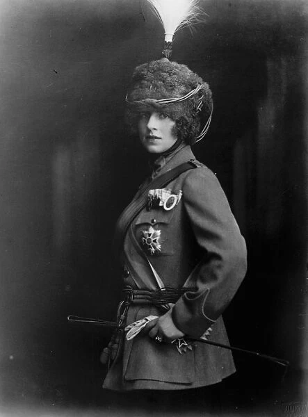 Honorary Colonel of her husbands Regiment. The Crown Princess of Rumania, photographed