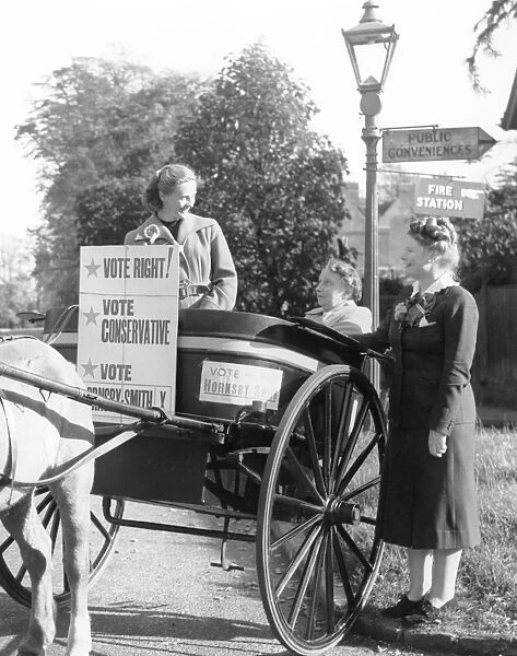 By horse and trap to vote. Miss Pat Hornsby Smith had the loan of a horse and trap