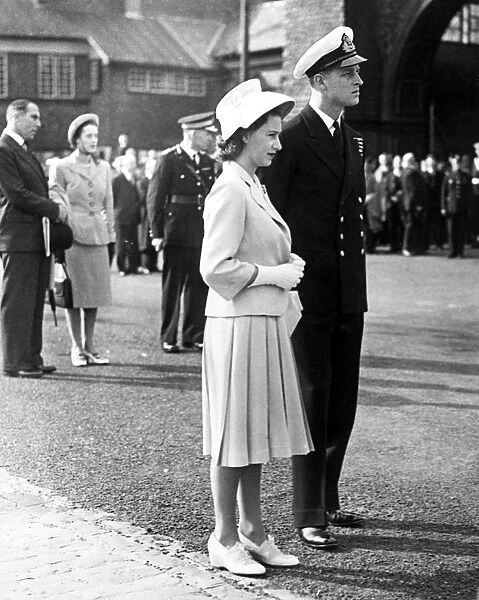 HRH Princess Elizabeth and Lieut Philip Mountbatten, RN, before the royal party