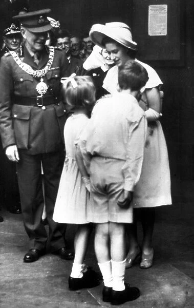 HRH Princess Margaret is greeted by two children on her visit to the City Chambers