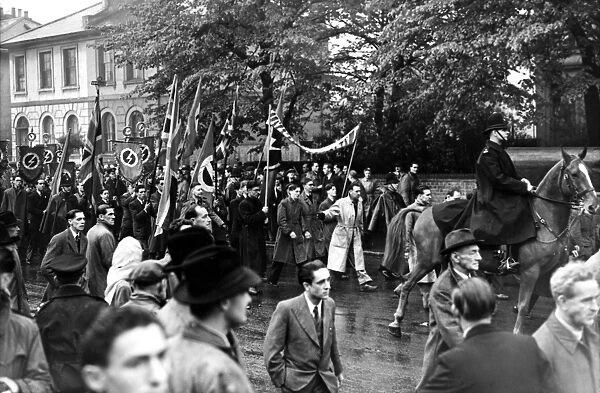 A huge crowd assembles to see Oswald Mosley speak at an East London Rally in Hertford