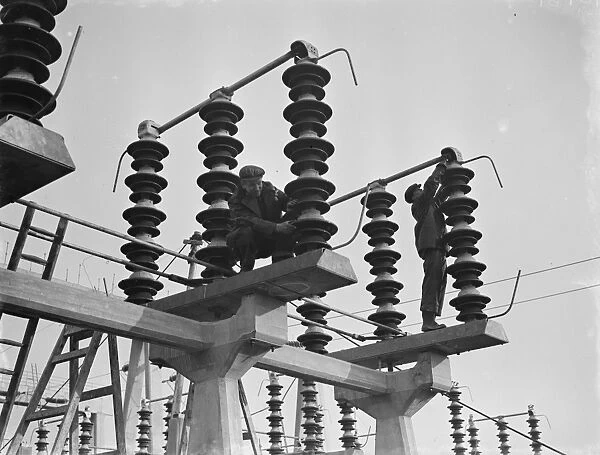 Insulators at the new coal electric power station under construction near Dartford, Kent
