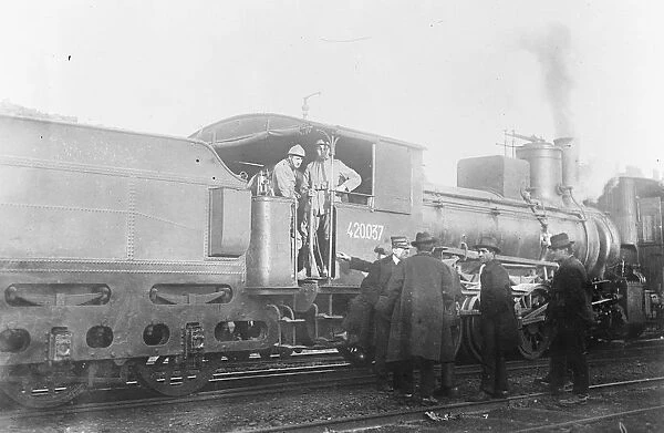 Italys labour troubles. Armed guards on a locomotive at Milan February 1920