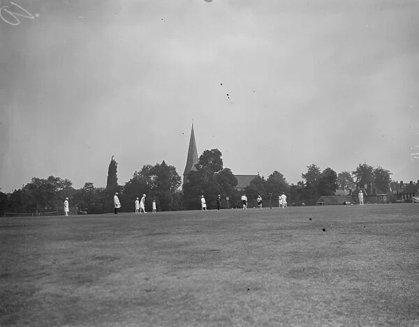 Kent versus Sussex, ladies stoolball match on the cricket ground, Horsham