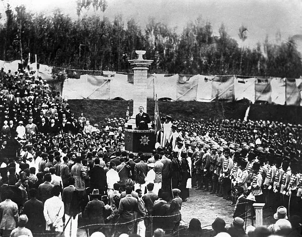 The King of Afghanistan addresses his subjects. King Amanullah speaking at the