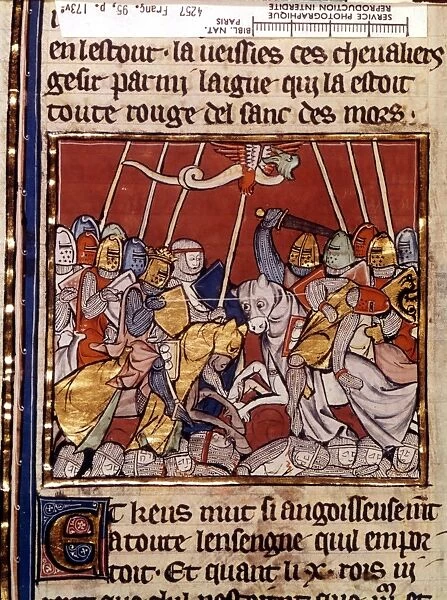 King Arthur on the horse of one of the rebels who claimed the throne
