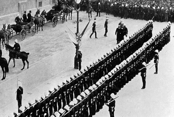 King Edward VII and his Maltese corp. His Majesty inspecting a guard of honour of