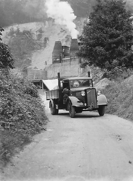 A laden Bedford truck leaves the Lime Works in Dunton Green, Kent. 1938