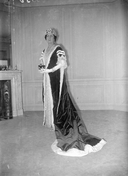 Lady Decies in her Coronation Robe. Lady Decies, wife of Lord Decies, coach Roy