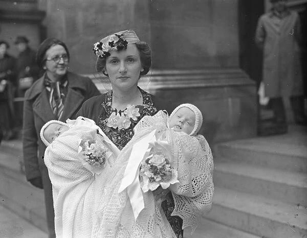 Lady Morris and her twin sons, Michael David and Edward Patrick, after their christening