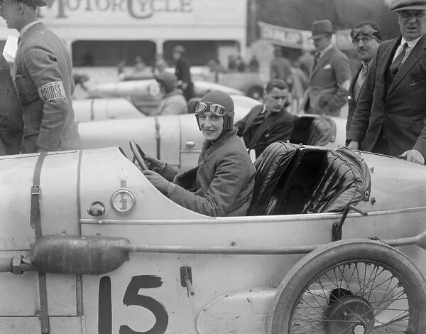 Lady motorists win at Brooklands. Mrs Christie after winning her race. 24 April 1926