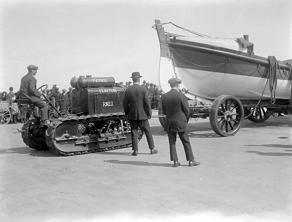 Launching the Lifeboat at Worthing by Motor Tractor. 1920s, 1930s