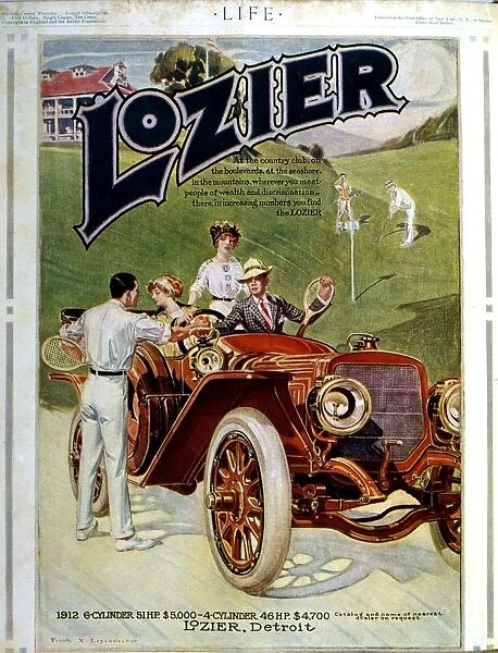 Life Magazine - advertisement for LOZIER car - 1912 6-cylinder 51 HP $5000 - 4 cylinder