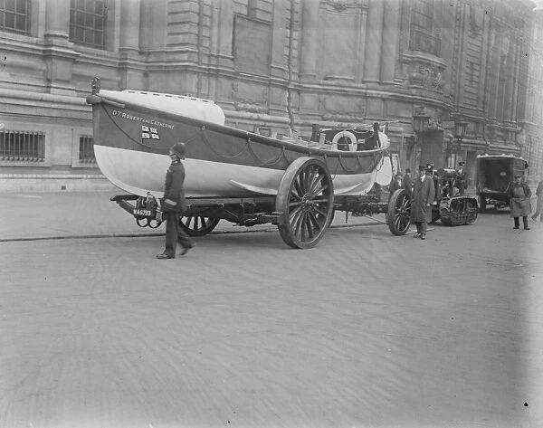 The lifeboat being brought to London for her Royal Highnesss inspection D 7