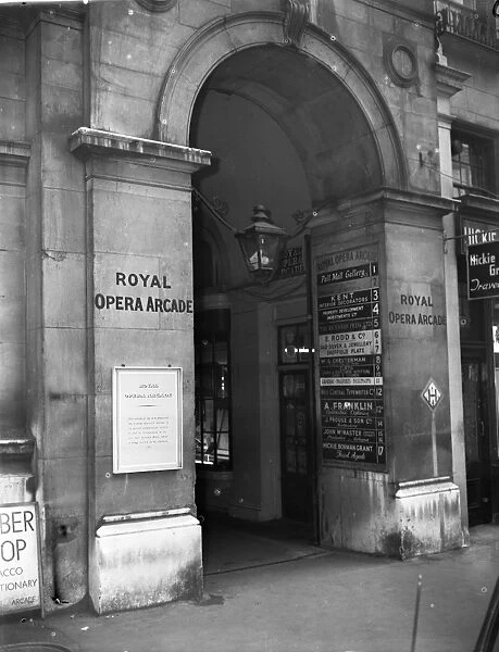 London; The Royal Opera Arcade, Pall Mall, London. An outside picture of the
