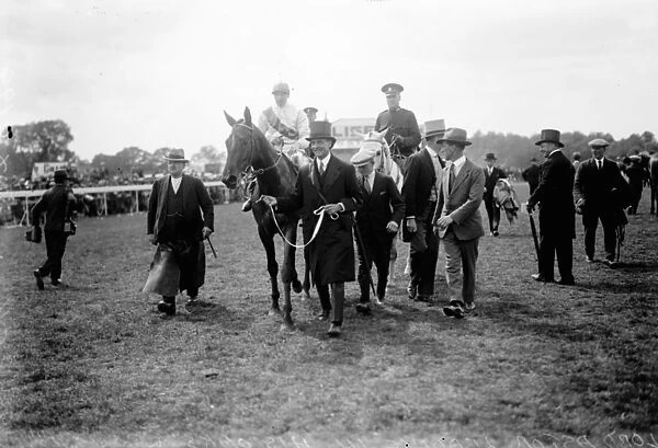 Lord Astors horse wins the Oaks. Leading in the winner. 7 June 1929