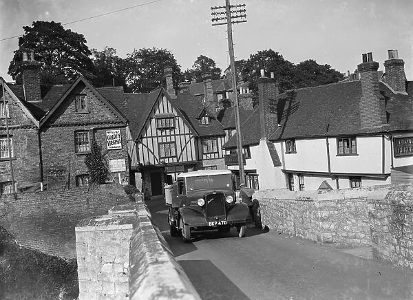 A lorry crossing the stone bridge at Aylesford, Kent. 1935