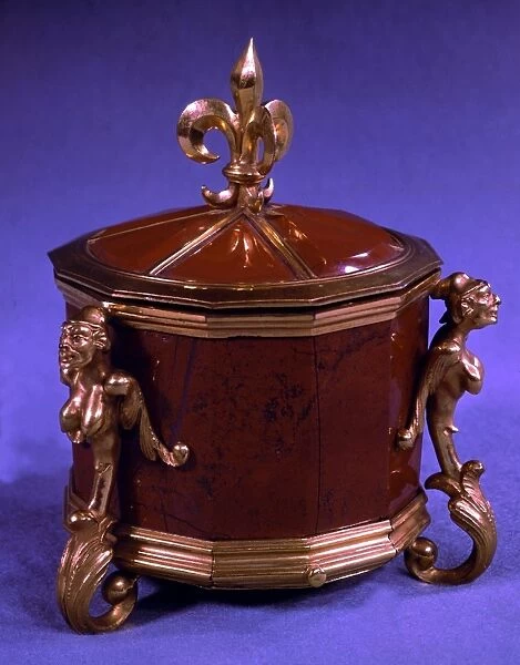 Louis XIV inkstand in red jasper and gilt. The Sun King by Nancy Mitford, page 153