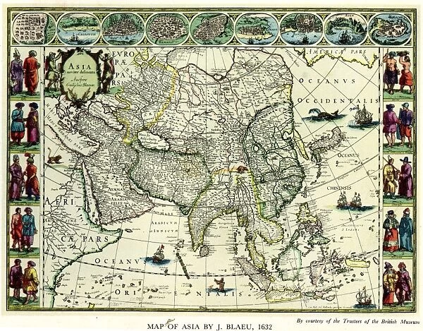 Map of Asia by J Blaeu. 1632