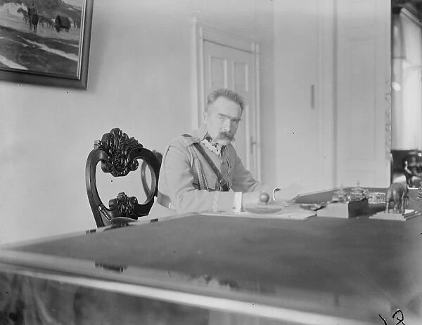 Marshal Pilsudski busy at his desk at the Belvedere, Warsaw, Poland 25 October 1921