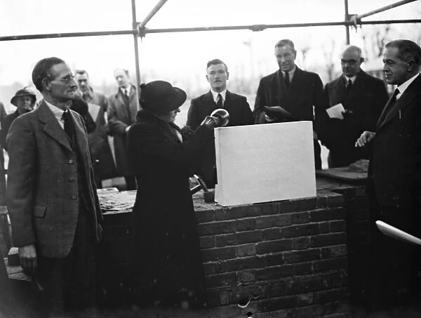 The Mayoress of Woolwich, Mrs Berry, lays the foundation stone. 25 January 1936