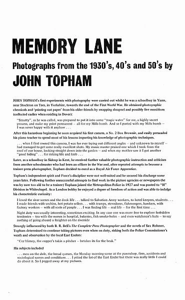 MEMORY LANE Photographs from the 1930s, 40s and 50s by JOHN TOPHAM