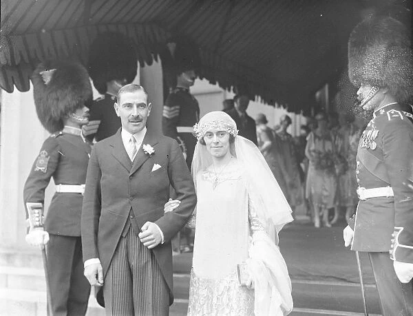 Military wedding. The marriage took place at the Guards Chapel of Capt the Hon H B O Brien