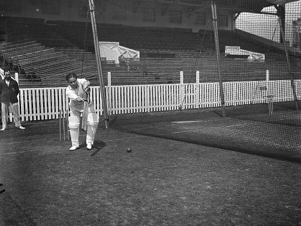 Millionaire as county cricketer. Captain Barnato batting at the nets. 24 April 1928